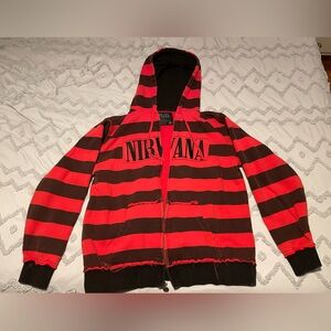 Vintage NIRVANA Red and Black Striped Zip Up Sweatshirt